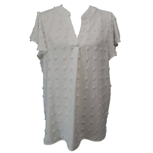 Fantaslook Tops - Fantaslook White Blouse V Neck Ruffle Sleeve Women's Large